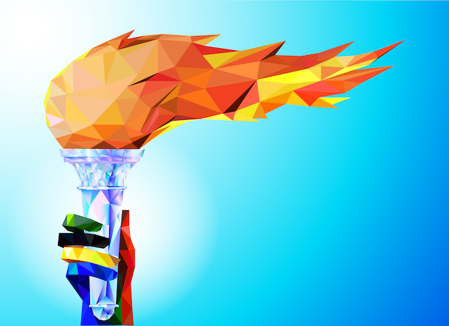 Hand holds Olympic Torch
