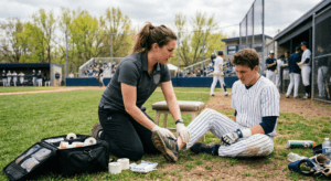 trainer helping teenager