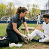 trainer helping teenager